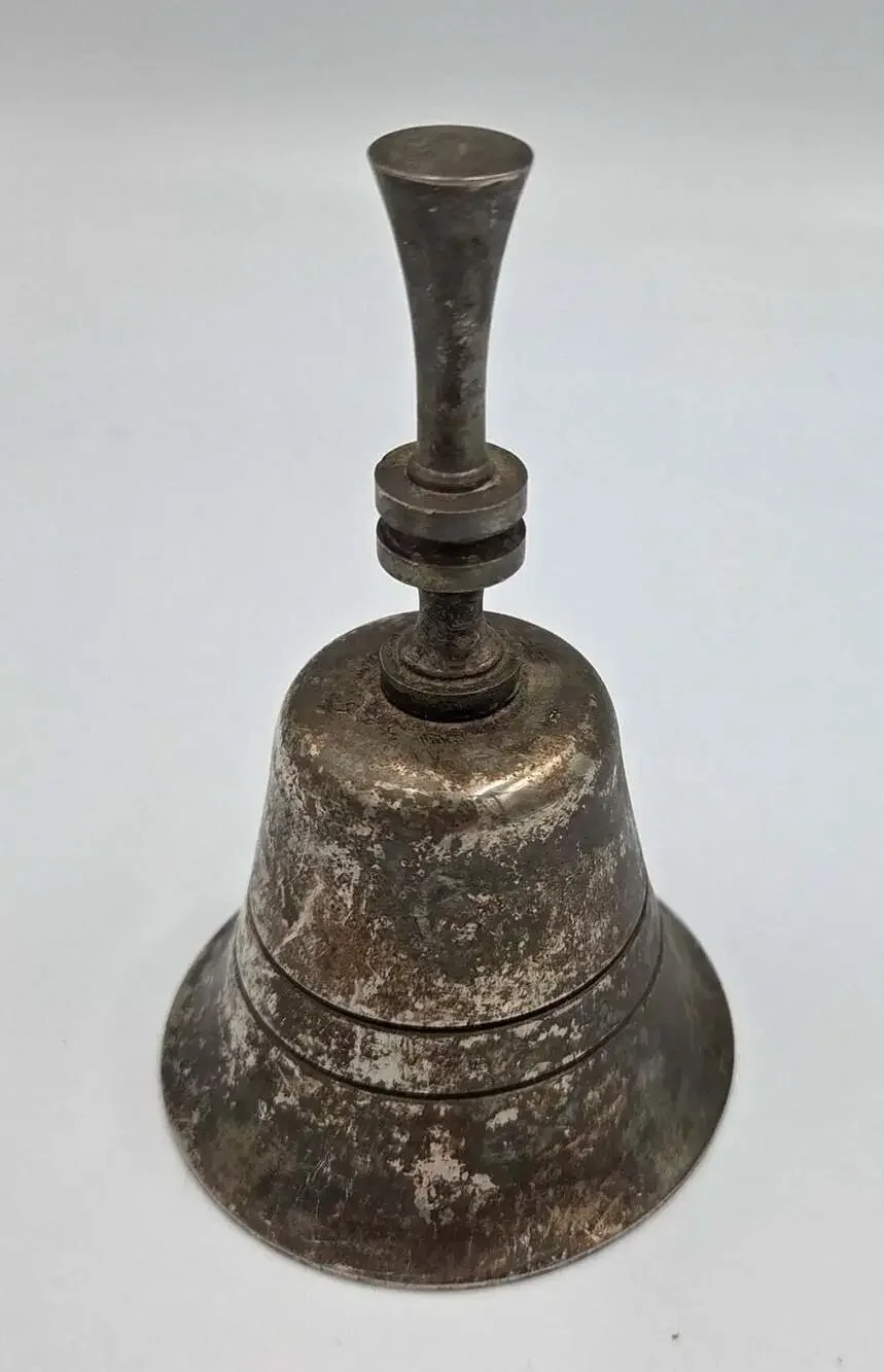 Vintage Silver Plated Metal Hand Bell Tarnish Finish Hong Kong